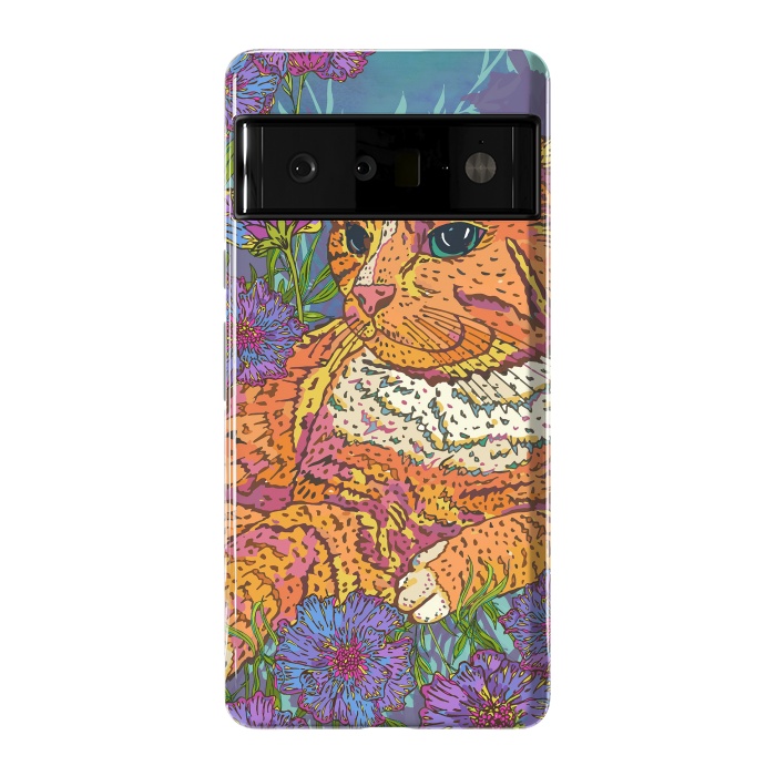 Pixel 6 Pro StrongFit Ginger Cat in Flowers by Lotti Brown