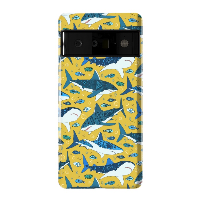 Pixel 6 Pro StrongFit Tribal Sharks & Fish On Mustard by Tigatiga