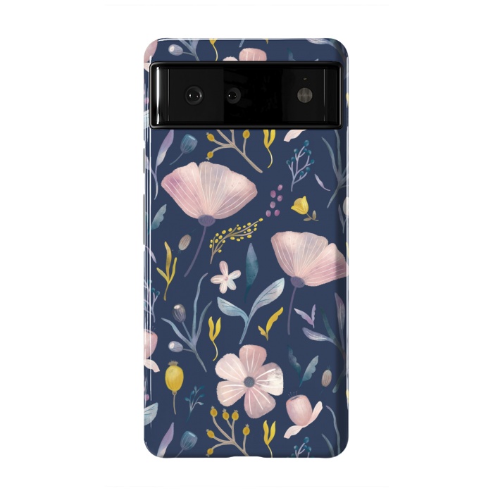 Pixel 6 StrongFit Delicate Pastel Floral on Blue by Noonday Design