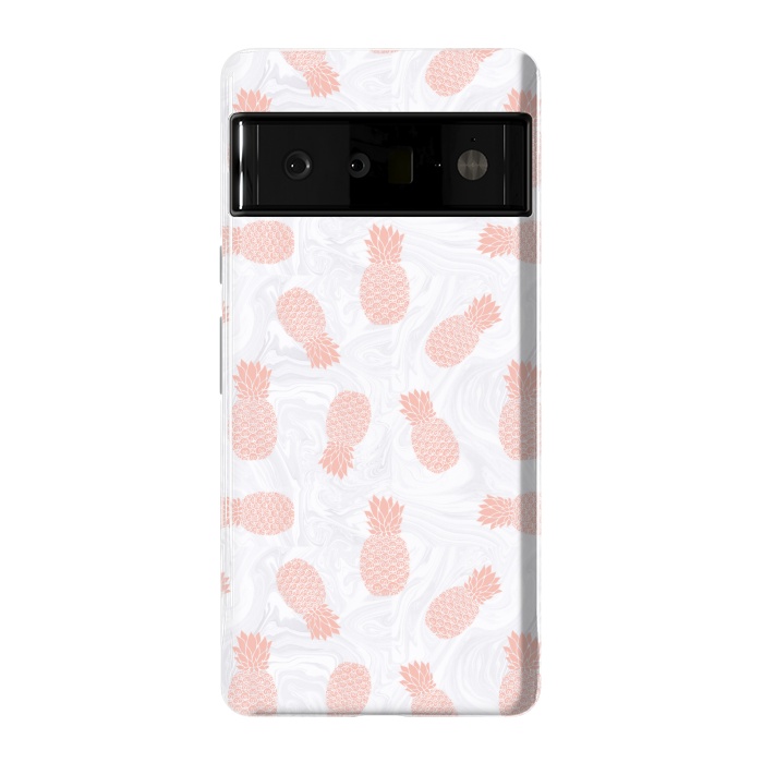 Pixel 6 Pro StrongFit Pink Pineapples on White Marble by Julie Erin Designs