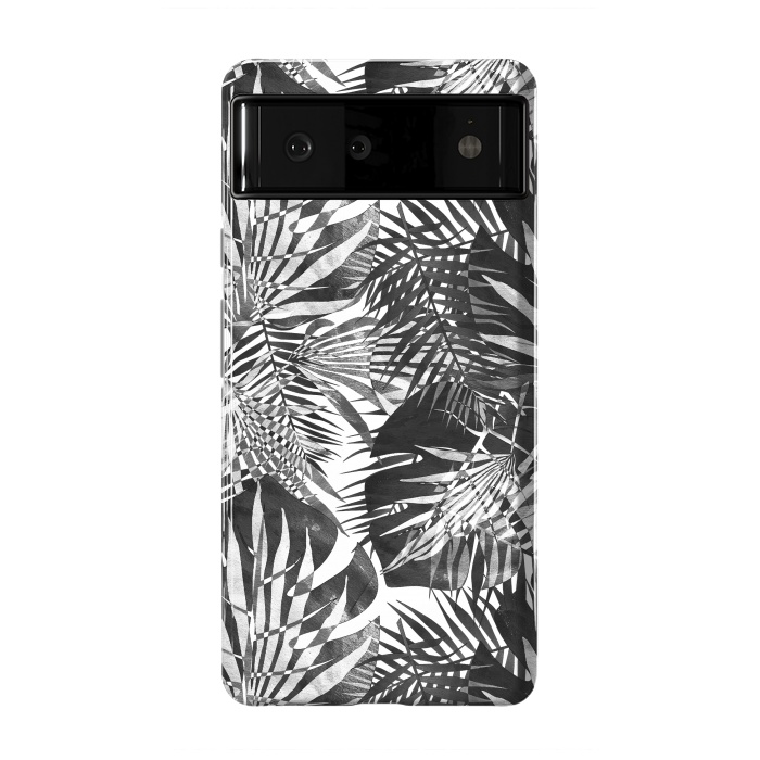 Pixel 6 StrongFit Black and white tropical leaves illusion by Oana 