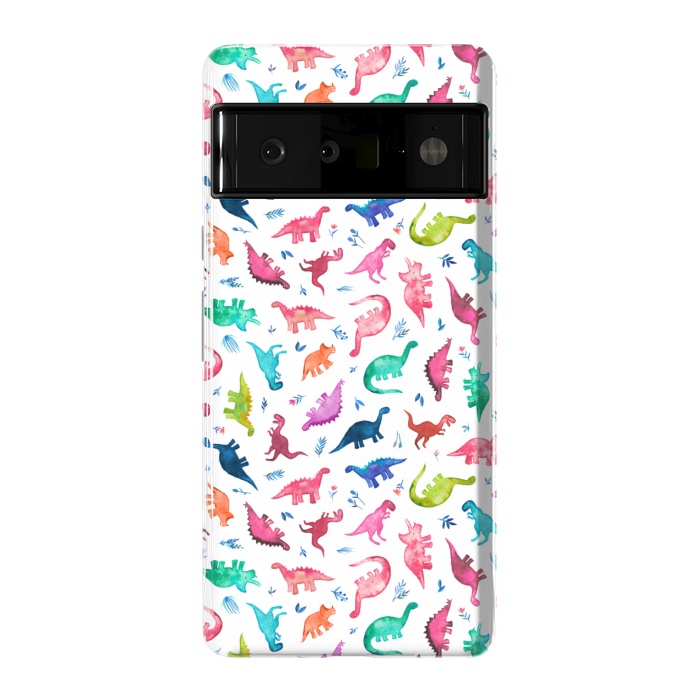 Pixel 6 Pro StrongFit Tiny Ditsy Watercolor Dinosaurs in Rainbow Colors by Micklyn Le Feuvre