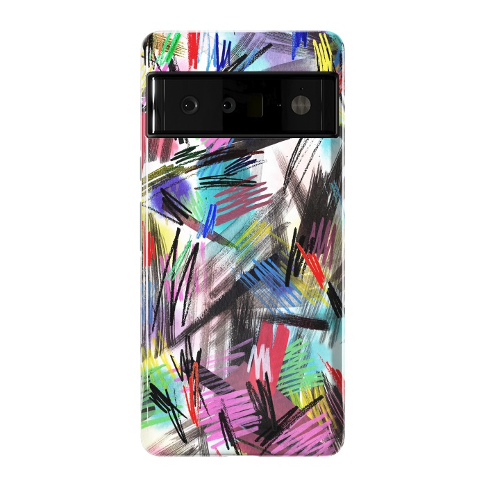 Pixel 6 Pro StrongFit Wild Colorful Scratches and Strokes  by Ninola Design