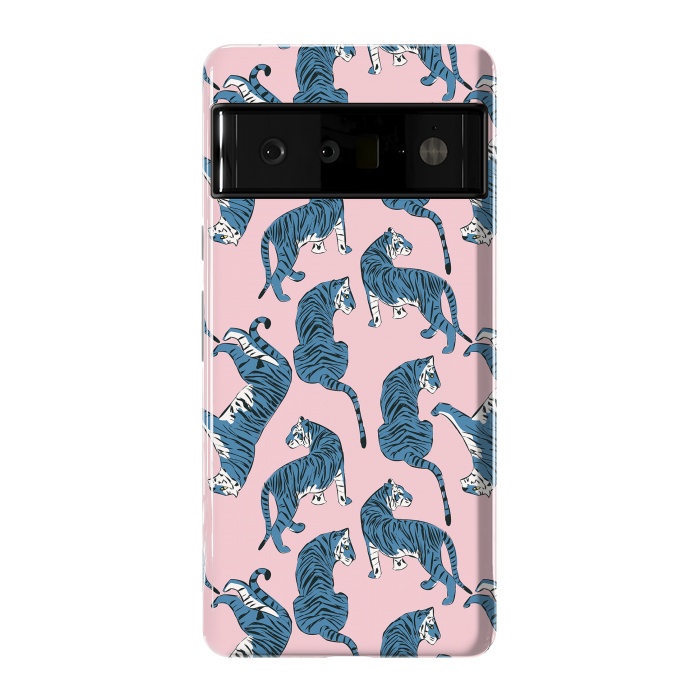 Pixel 6 Pro StrongFit Tiger Pattern, blue&pink, 003 by Jelena Obradovic