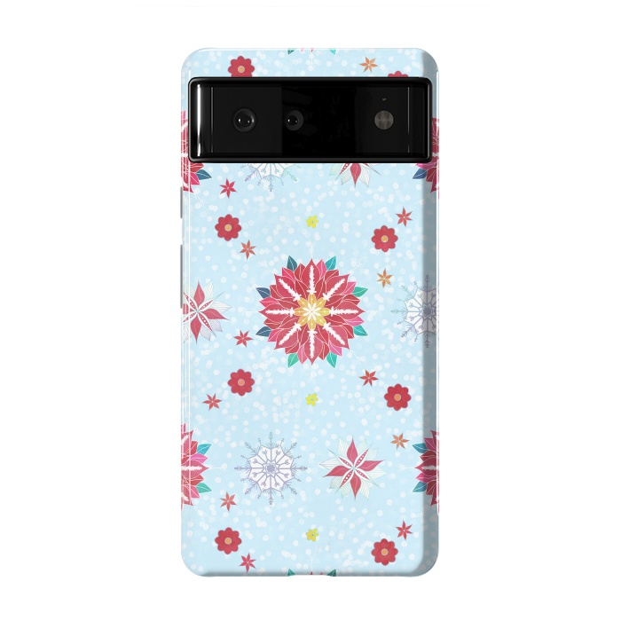 Pixel 6 StrongFit Trendy Winter Red Poinsettias White Snowflakes Pattern by InovArts