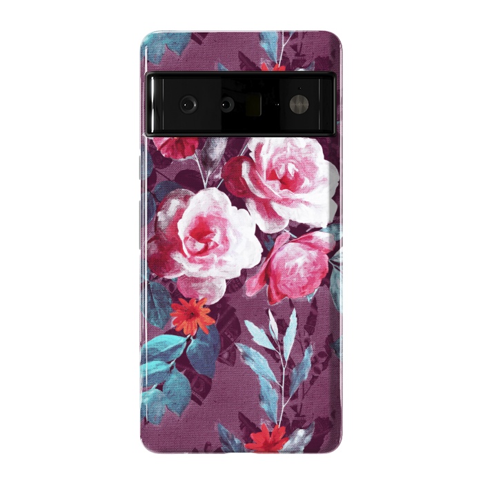 Pixel 6 Pro StrongFit Retro Rose Chintz in Magenta and Plum by Micklyn Le Feuvre