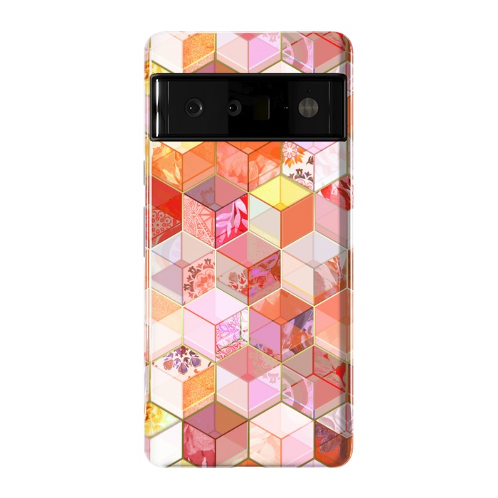Pixel 6 Pro StrongFit Gold and Garnet Kaleidoscope Cubes by Micklyn Le Feuvre