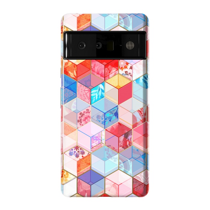 Pixel 6 Pro StrongFit Ruby and Topaz Kaleidoscope Cubes by Micklyn Le Feuvre