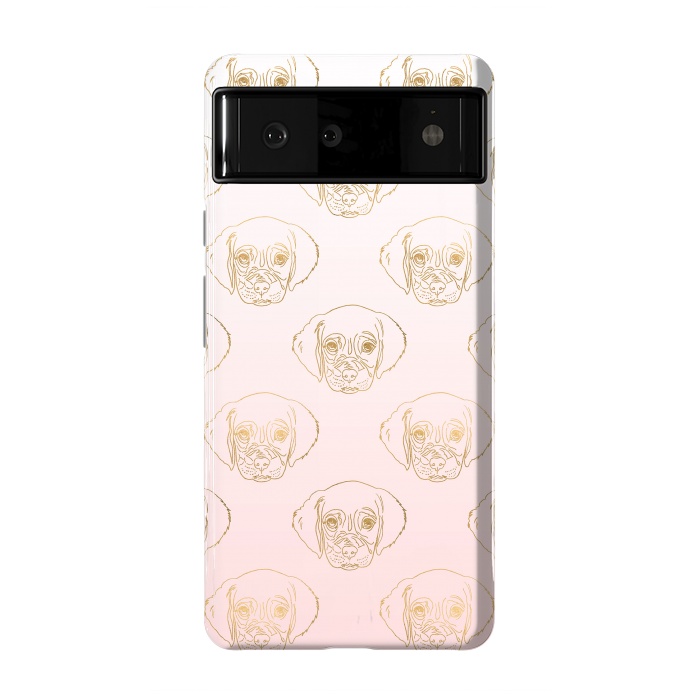 Pixel 6 StrongFit Girly Gold Puppy Dog White Pink Gradient Pattern by InovArts