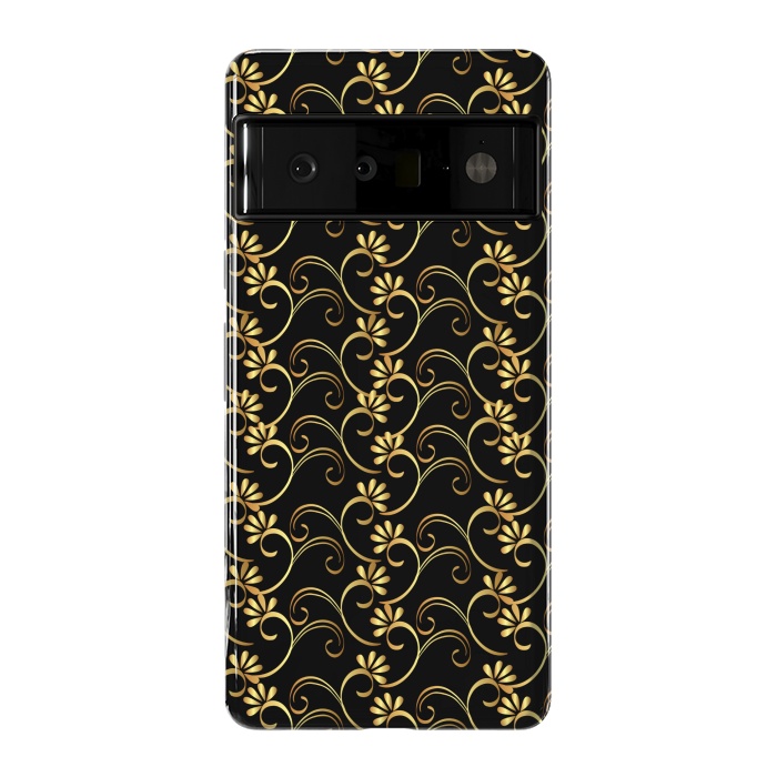 Pixel 6 Pro StrongFit golden black floral pattern by MALLIKA