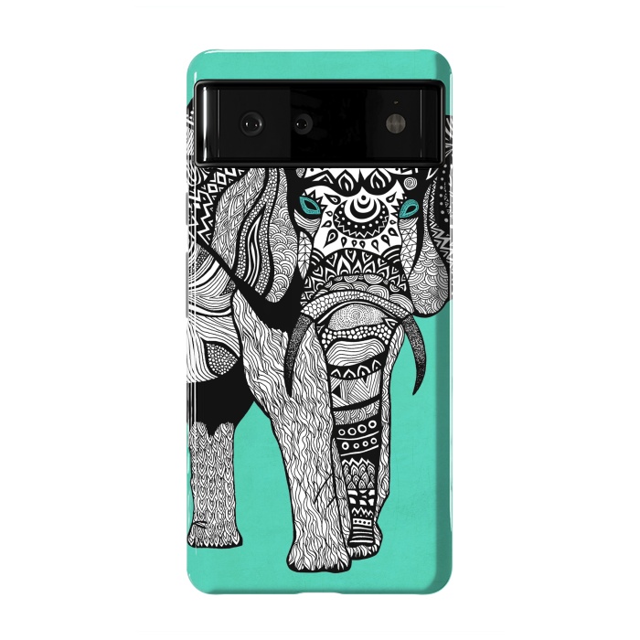 Pixel 6 StrongFit Turquoise Elephant by Pom Graphic Design