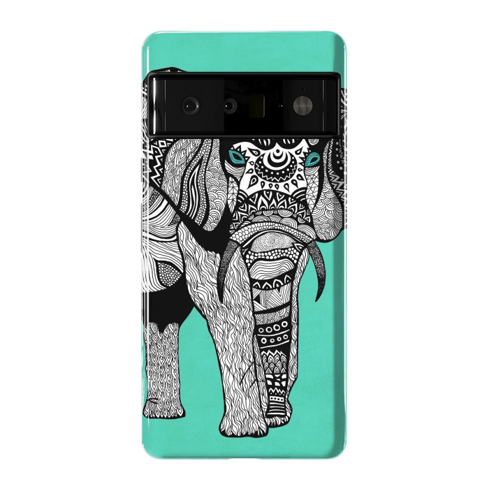 Pixel 6 Pro StrongFit Turquoise Elephant by Pom Graphic Design