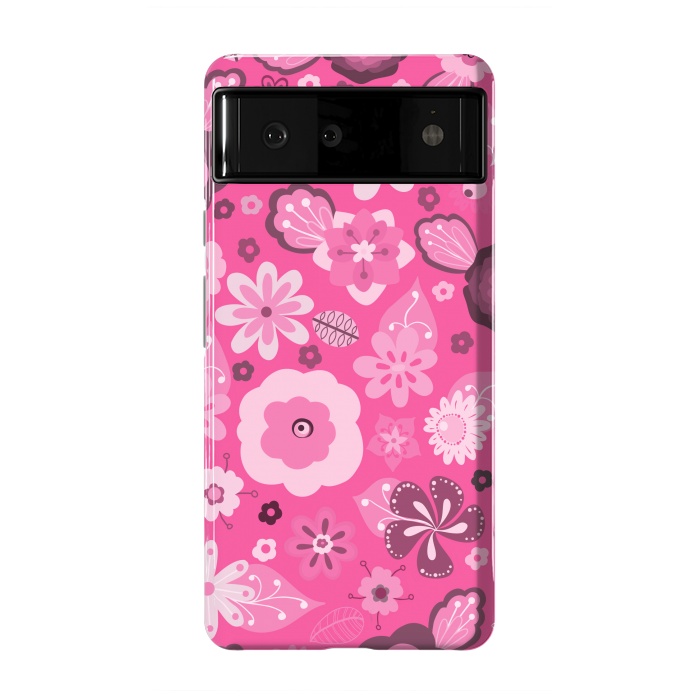 Pixel 6 StrongFit Kitsch 70s Flowers in Bright Pink Hues by Paula Ohreen
