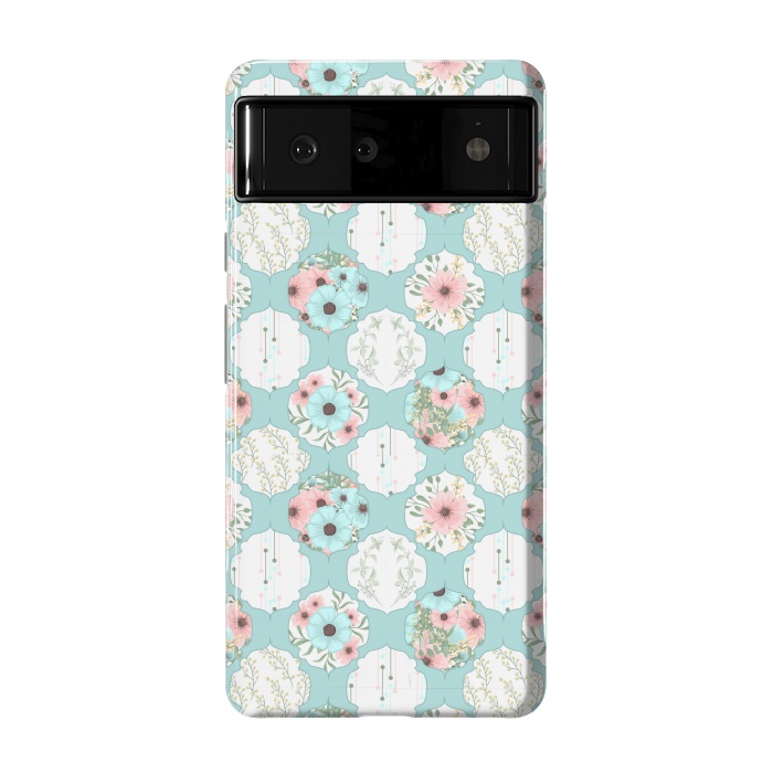 Pixel 6 StrongFit BLUE FLORAL PATCHWORK  by MALLIKA