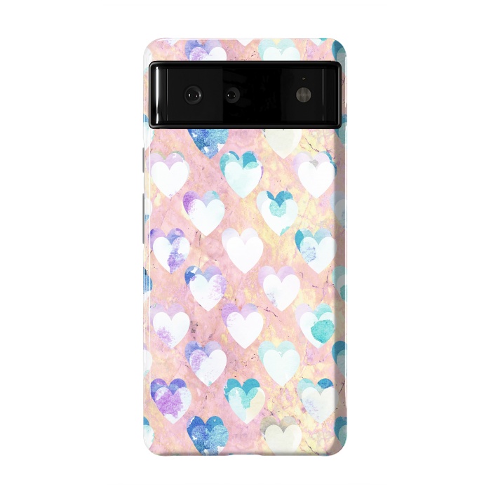 Pixel 6 StrongFit Pastel painted hearts on pink marble Valentine by Oana 