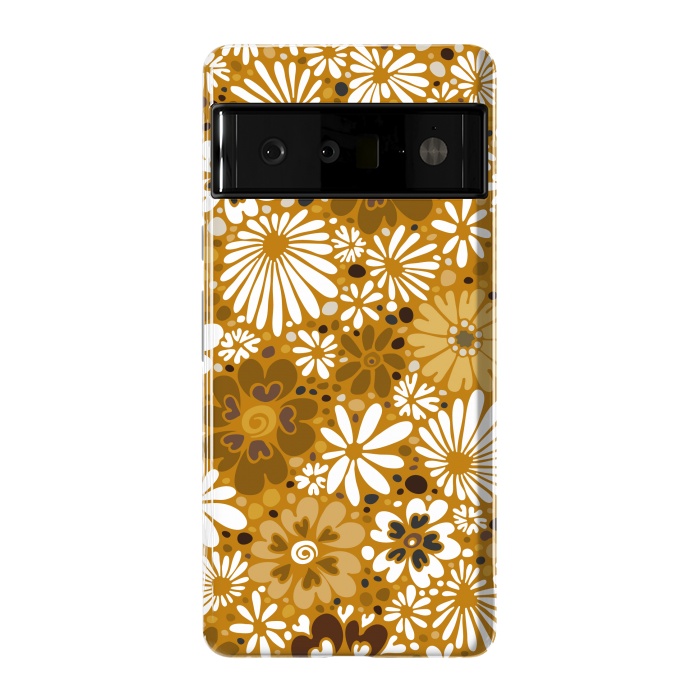 Pixel 6 Pro StrongFit 70s Valentine Flowers in Mustard and White by Paula Ohreen