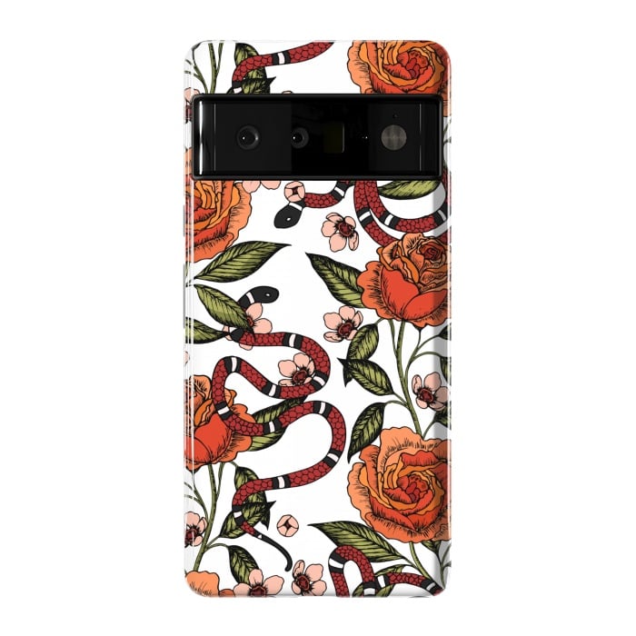 Pixel 6 Pro StrongFit Roses and snake. White pattern by Julia Badeeva
