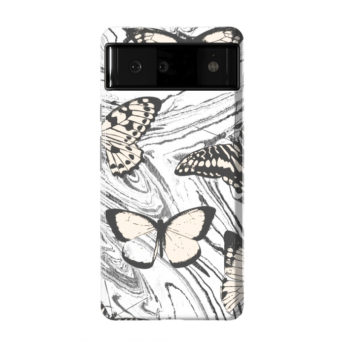 Pixel 6 StrongFit Butterflies and black ink marble by Oana 