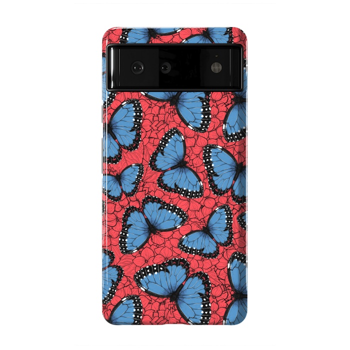 Pixel 6 StrongFit Blue Morpho butterfly on red hydrangea by Katerina Kirilova
