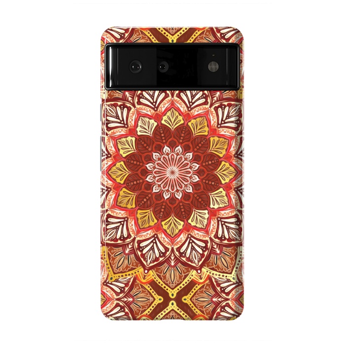 Pixel 6 StrongFit Boho Mandala in Rust Red and Faux Gold by Micklyn Le Feuvre