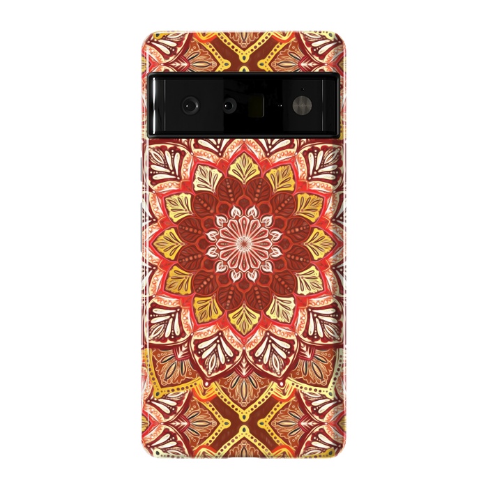 Pixel 6 Pro StrongFit Boho Mandala in Rust Red and Faux Gold by Micklyn Le Feuvre