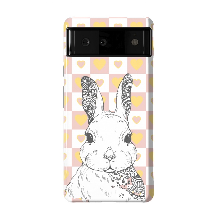 Pixel 6 StrongFit Rabbit and yellow hearts Alice in Wonderland by Oana 