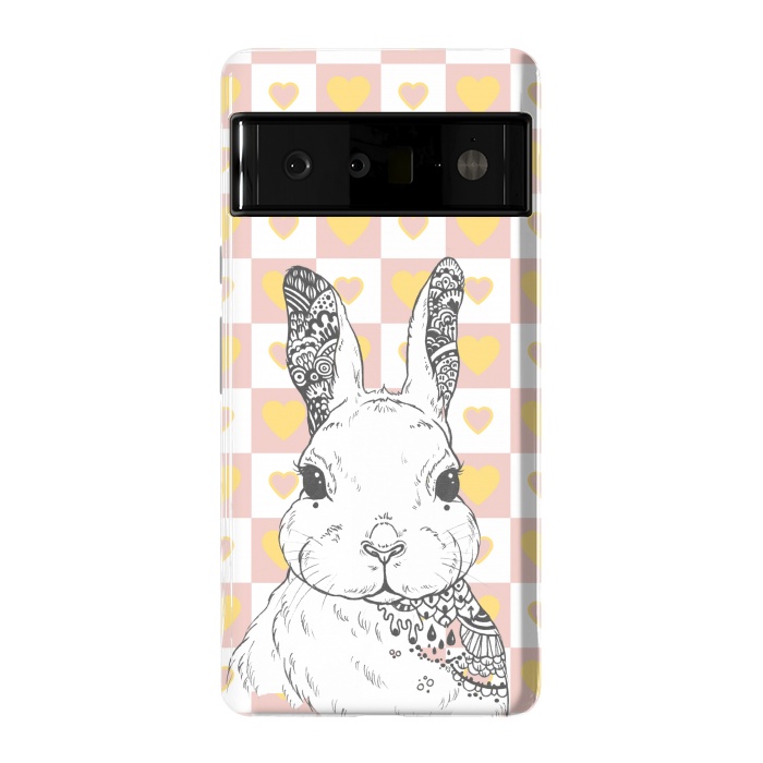 Pixel 6 Pro StrongFit Rabbit and yellow hearts Alice in Wonderland by Oana 