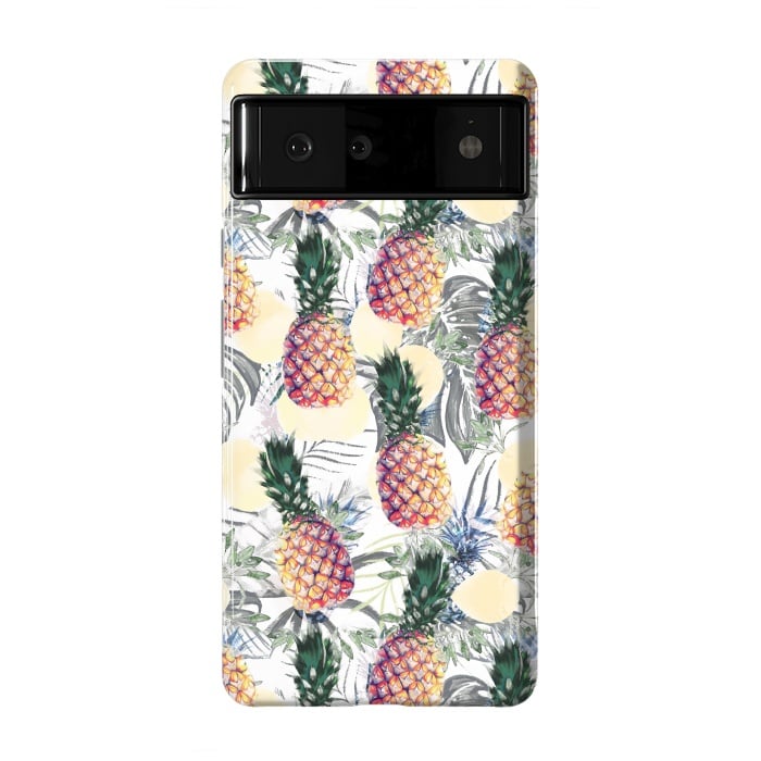 Pixel 6 StrongFit Pineapples and tropical leaves colorful pattern by Oana 