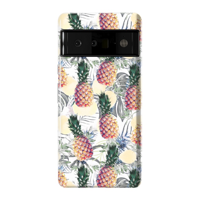 Pixel 6 Pro StrongFit Pineapples and tropical leaves colorful pattern by Oana 