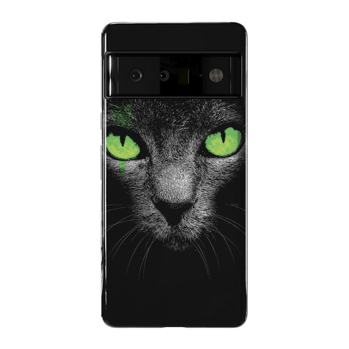 Pixel 6 Pro StrongFit Black Cat with Green Eyes by Sitchko