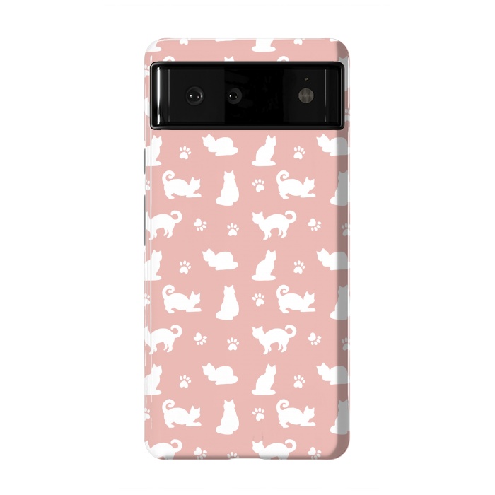 Pixel 6 StrongFit Pink and White Cat Pattern by Julie Erin Designs
