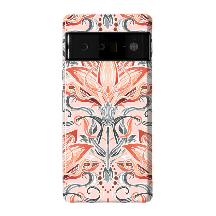 Pixel 6 Pro StrongFit Coral and Grey Watercolor Art Nouveau Aloe by Micklyn Le Feuvre