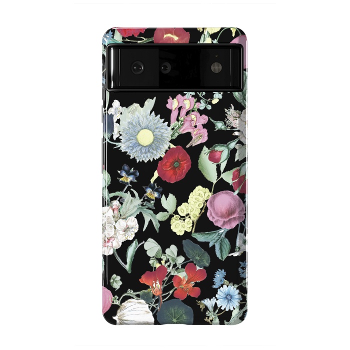 Pixel 6 StrongFit Vintage flower garden - rich colors on black by Oana 