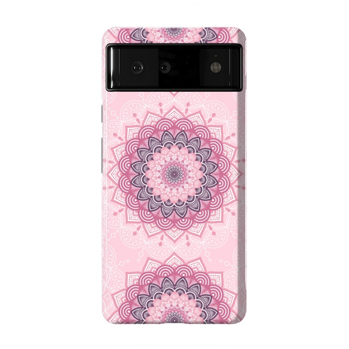 Pixel 6 StrongFit Pink white mandalas by Jms