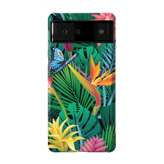 Pixel 6 StrongFit Cute Tropical Floral Design Green Pink and Purple by ArtsCase