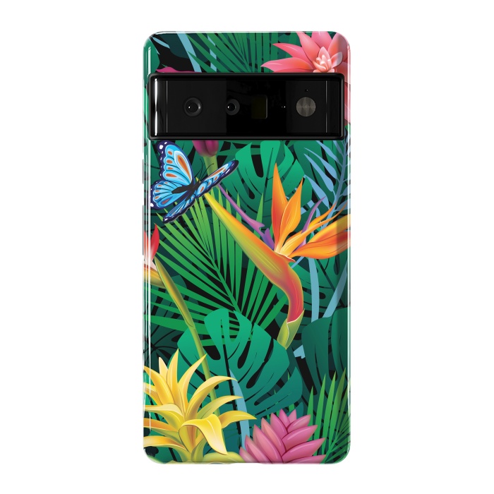 Pixel 6 Pro StrongFit Cute Tropical Floral Design Green Pink and Purple by ArtsCase