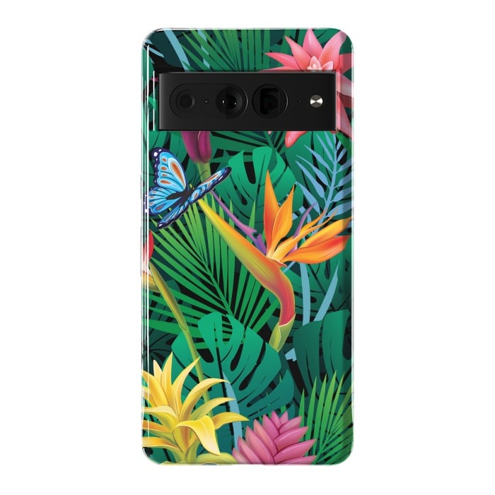 Pixel 7 Pro StrongFit Cute Tropical Floral Design Green Pink and Purple by ArtsCase