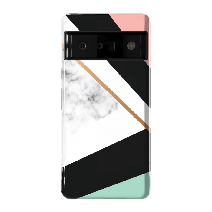 Pixel 6 Pro StrongFit Vector Marble Texture Design with Golden Geometric Lines by ArtsCase