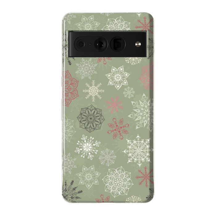 Pixel 7 Pro StrongFit Christmas Snowflakes on Dark Green by Paula Ohreen