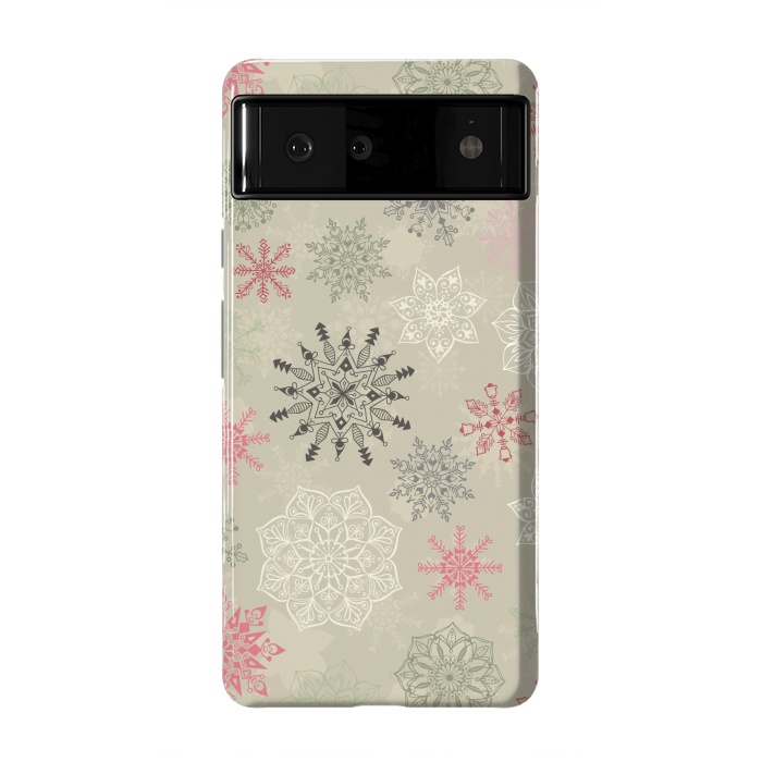 Pixel 6 StrongFit Christmas Snowflakes on Light Green by Paula Ohreen