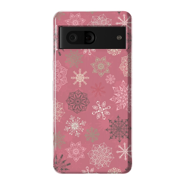 Pixel 7 StrongFit Christmas Snowflakes on Pink by Paula Ohreen