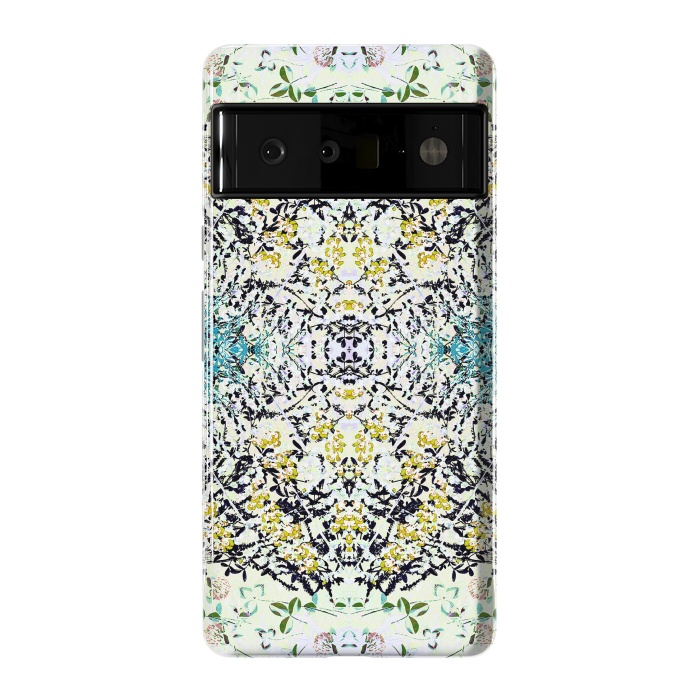 Pixel 6 Pro StrongFit Yellow blue ditsy flowers and leaves pattern by Oana 