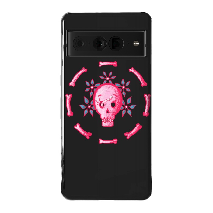 Pixel 7 Pro StrongFit Funny Skull In Pink With Flowers And Bones by Boriana Giormova