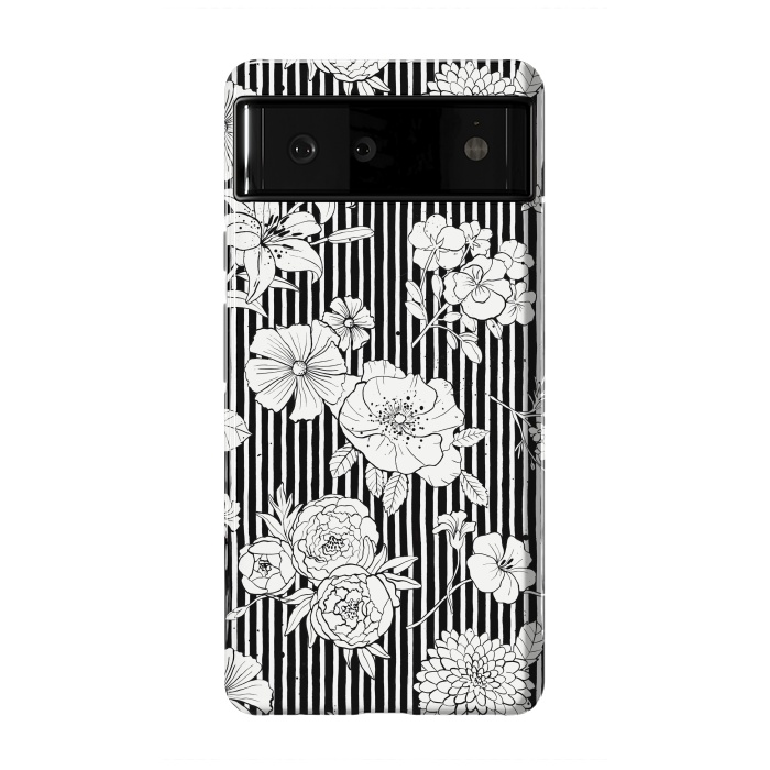 Pixel 6 StrongFit Flowers and Stripes Black and White by Ninola Design