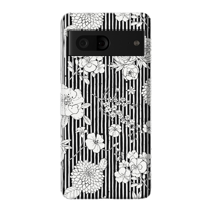 Pixel 7 StrongFit Flowers and Stripes Black and White by Ninola Design