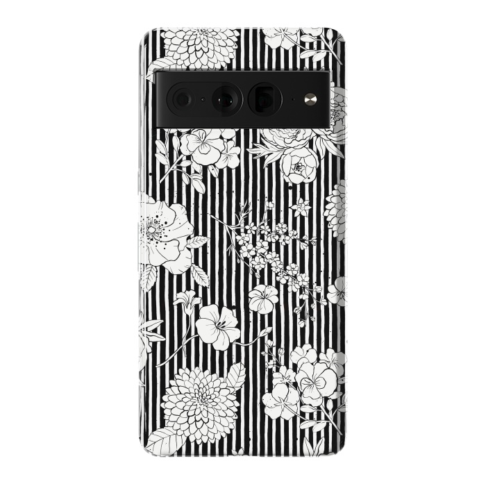 Pixel 7 Pro StrongFit Flowers and Stripes Black and White by Ninola Design