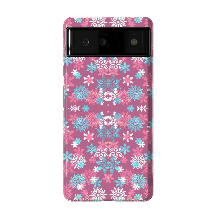 Pixel 6 StrongFit Playful pink blue snowflakes winter pattern by Oana 
