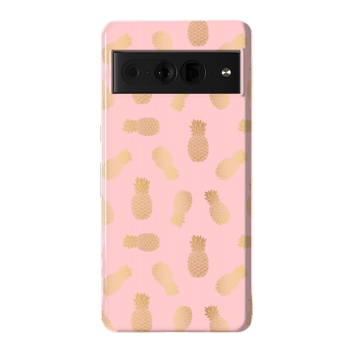 Pixel 7 Pro StrongFit Pink and Gold Pineapples by Julie Erin Designs