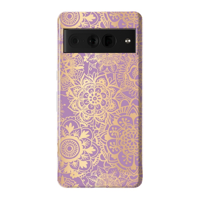 Pixel 7 Pro StrongFit Light Purple and Gold Mandala Pattern by Julie Erin Designs