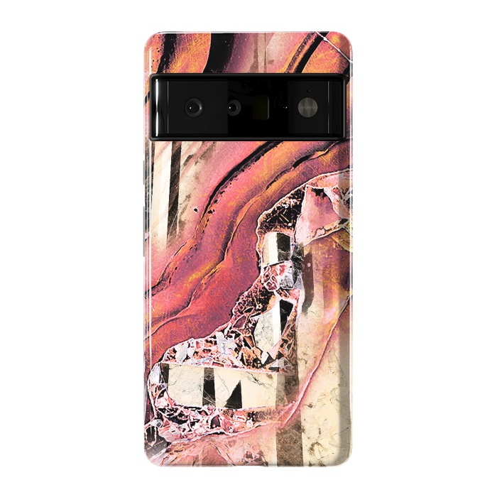 Pixel 6 Pro StrongFit Rose gold geode stones and marble stripes by Oana 